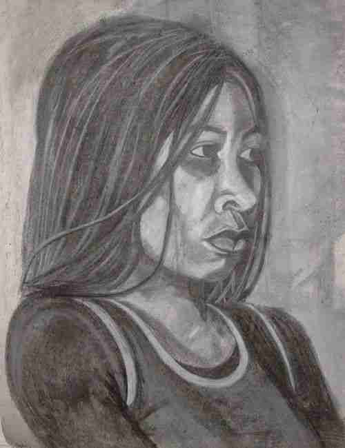 Girl portrait1 Model drawn using charcoal on A1 paper