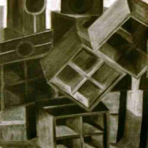 boxed is a load of boxes stacked against each other and drawn in charcoal
