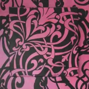 Heart Weave is an abstract artwork featuring two canvases joined together. The piece combines bold black and cerise (deep pink) colours in intricate, repetitive patterns that create a sense of rhythm and flow. The design appears to weave across the surface, evoking feelings of connection and emotion, with the contrasting colours symbolizing the balance between darkness and light.