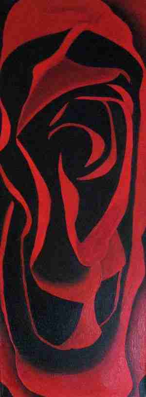 Svelte Red Rose3 is an Elongated painting of a Red Rose on a canvas