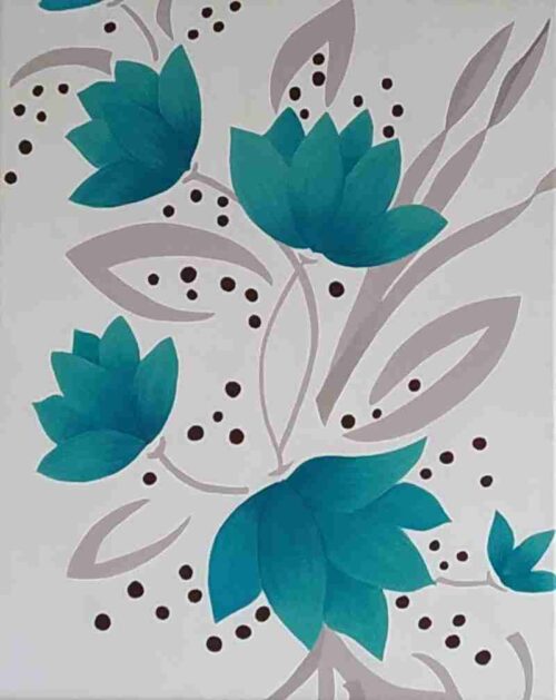 Teal flowers on a cream background