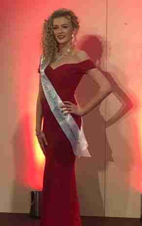 Hollie in a stunning red dress & Miss Teen Peterborough sash