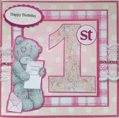 Babies1st birthday card with Teddy bear on front