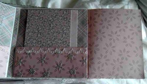 Wedding-4 is a photo album designed to hold up to 40 wedding photos. It features elegant photo mats, pockets for extra mementos, and spaces for personal notes to describe the memories and emotions behind each image.