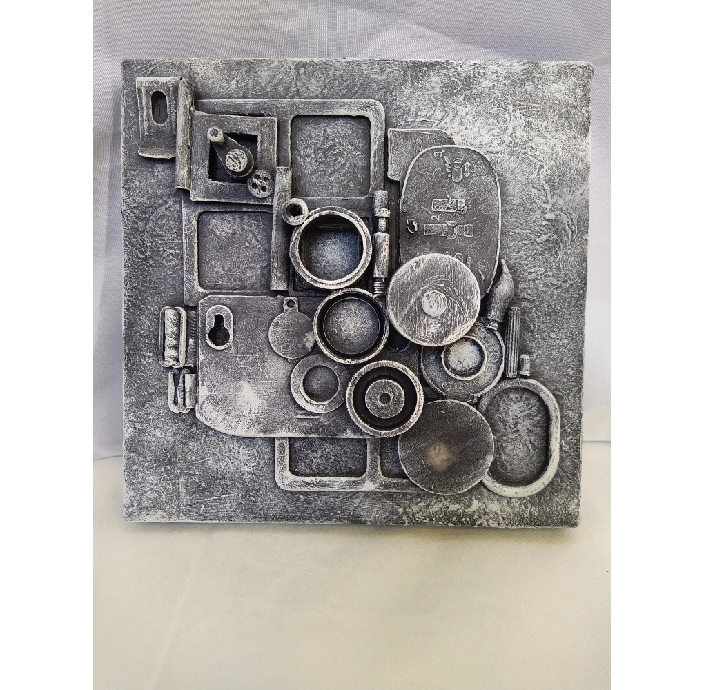My Camera Never Lies Canvas covered in recycled mixed media with a charcoal grey textured finish.