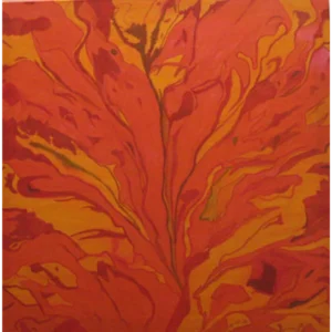 Flame-1 An abstract painting of vibrant, swirling flames in reds, oranges, and yellows, capturing the dynamic movement and warmth of fire. The piece conveys both the fierce energy and comforting glow of a flame.