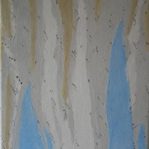 Blue Elegance-1, An abstract painting with soft blue and white hues, inspired by bridesmaid dresses, symbolizing innocence and warmth.