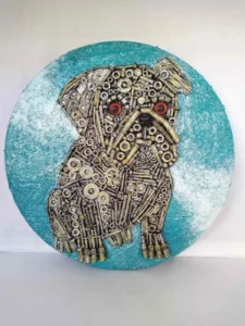 Faithful Guardian, a mixed media Pug dog.