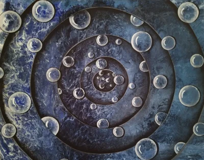 Blue Vortex-3 Blue Vortex-3, fluid blue currents replace defined spirals, while translucent orbs drift in slow, suspended motion.