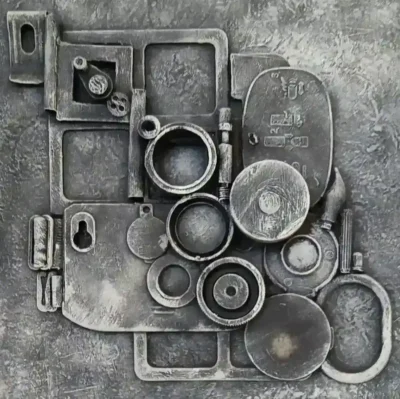 A Camera Never Lies A Camera Never Lies is a canvas covered in recycled mixed media with a charcoal grey textured finish.