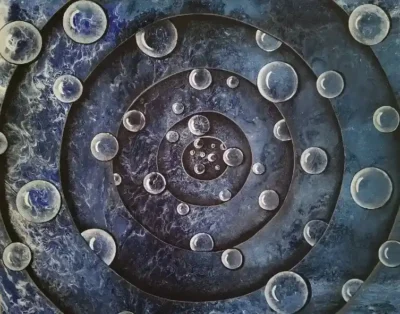 Blue Vortex-3 Blue Vortex-3, fluid blue currents replace defined spirals, while translucent orbs drift in slow, suspended motion.