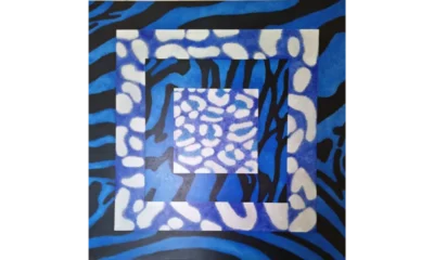 4-Blue skins 4 Blue Skins is an acrylic painting in which I explore the symbolic power of four big cats — zebra, leopard, tiger, and jaguar — through layered colour, texture, and pattern.