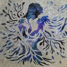 2 Between The Breath a couple embrace and are about to kiss. Their bodies intertwine and become as nature