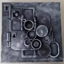 My Camera Never Lies#1 a canvas covered in recycled mixed media with a charcoal grey textured finish.