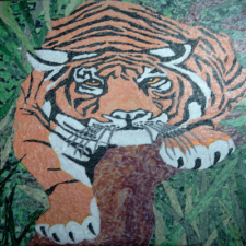 '1Tiger a Thousand pieces', orange, white, green, black and brown create a picture of a tiger